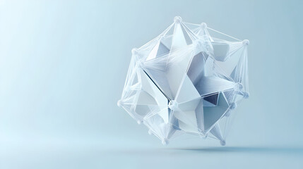 Abstract Geometric Shape with Triangular Facets and Interconnecting Lines on Light Blue