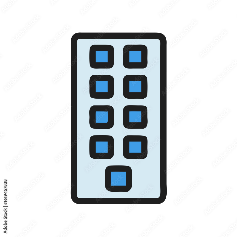 Poster cartoon building icon with multiple stories and simple design