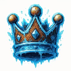 Icy Crown Illustration with Gold and Blue Colors, Frozen Effect, Diamond Embellishments on