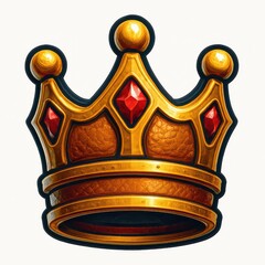 Golden crown illustration with red gems and spheres on a white background royalty symbol