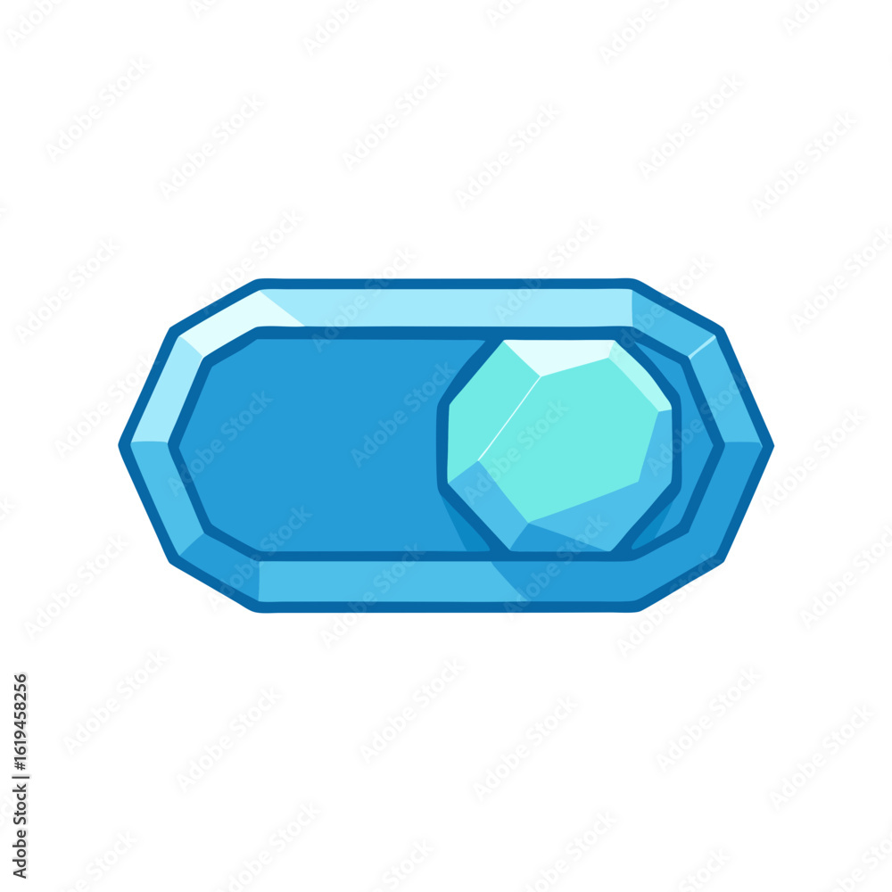 Poster a blue toggle switch button with a gemstone in a vibrant digital illustration style on a white backg