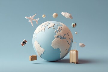 3D Earth with Floating Travel Accessories