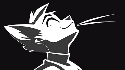A black and white graphic of a stylized animal head.