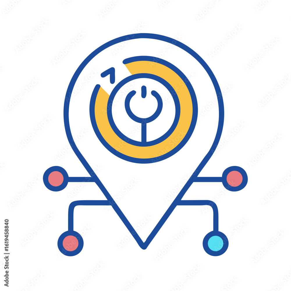 Poster smart location pin icon with power button and reload