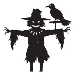 Spooky silhouette scarecrow with crow perched above