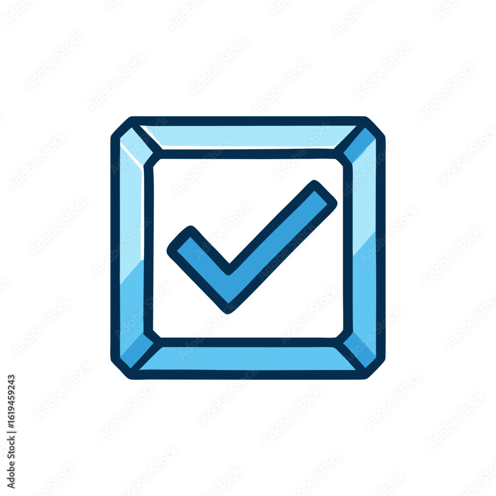 Poster blue checkbox icon with checkmark on white background
