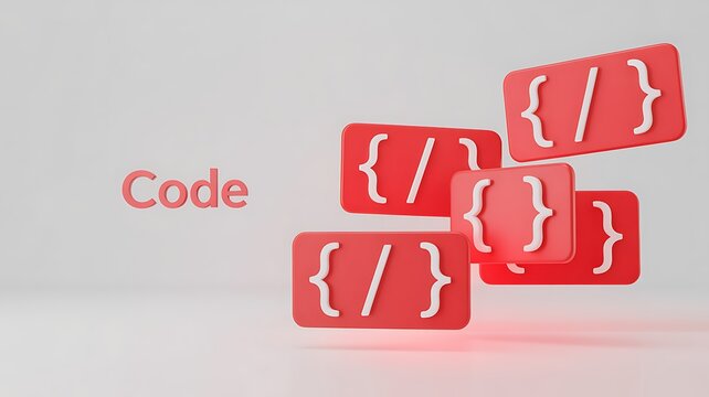 Abstract representation of programming code with glowing red brackets and slashes