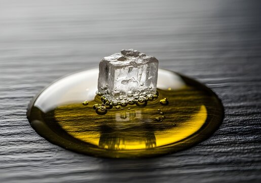 Sea Salt Crystal Dissolving in Olive Oil Macro
