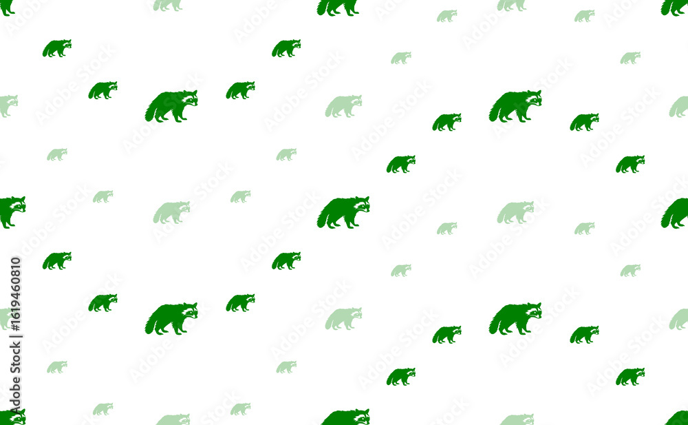 Poster seamless pattern of large and small green raccoon symbols. the elements are arranged in a wavy. illu