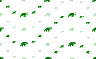 Seamless pattern of large and small green raccoon symbols. The elements are arranged in a wavy. Illustration on light green background