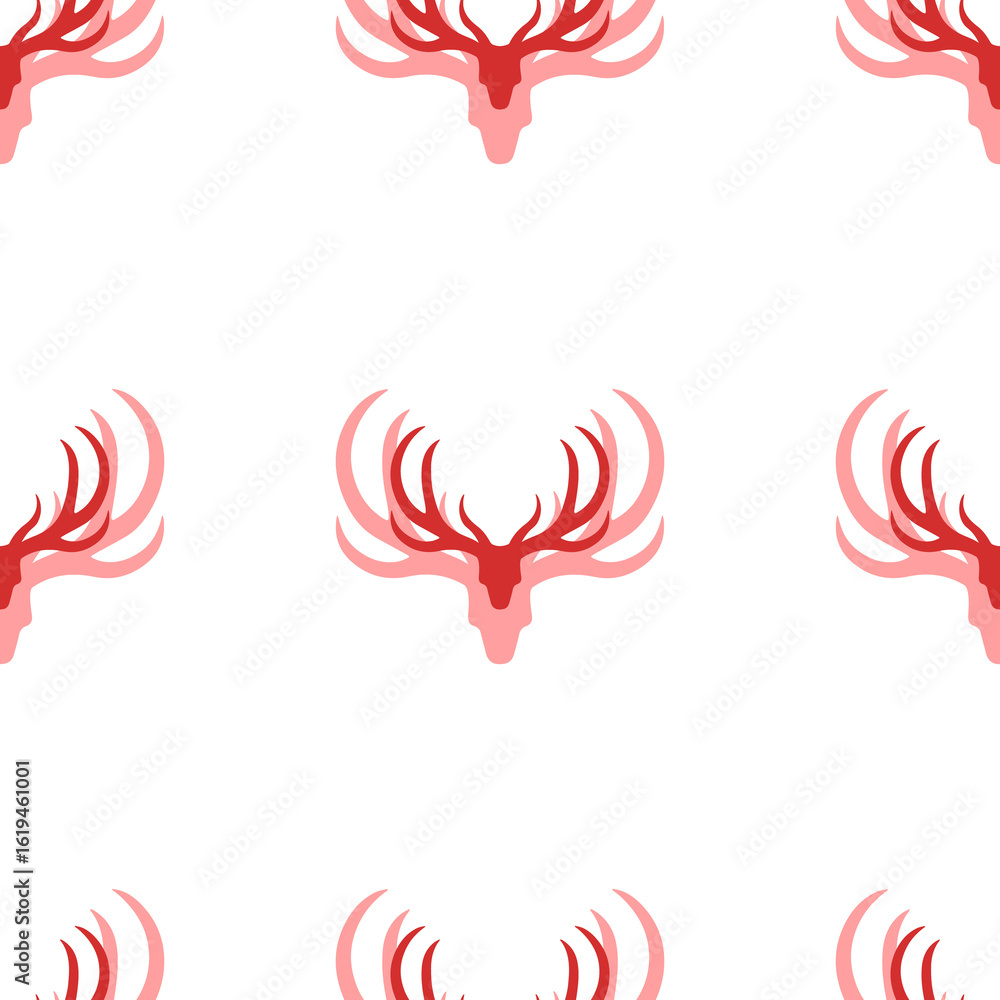 Poster seamless pattern of large isolated red deer horns symbols. the elements are evenly spaced. illustrat