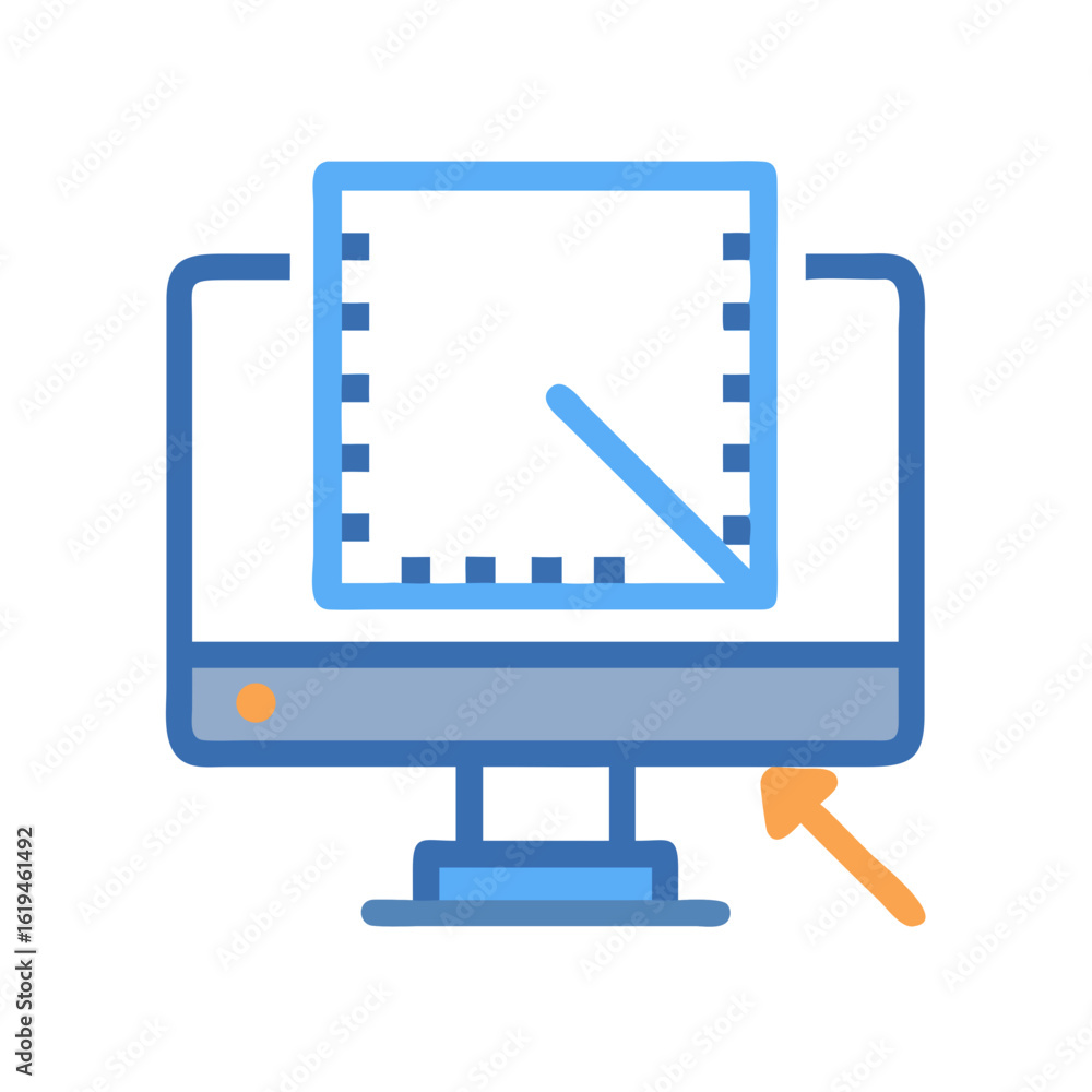 Poster flat design monitor graphic with arrow pointing to power