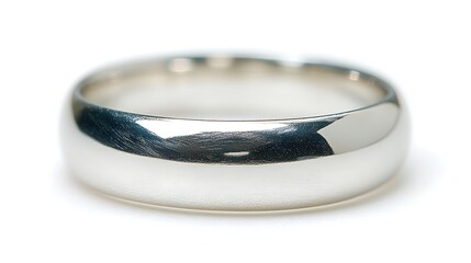 Close-up view of a polished, plain band wedding ring.