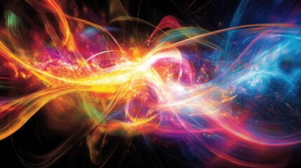Abstract vibrant energy explosion with swirling colorful streaks and sparks.