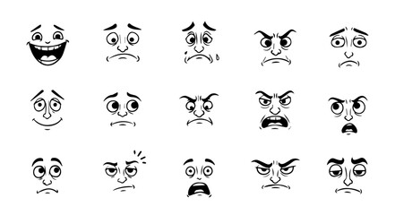 Naklejka premium Cartoon Eyes and Mouth Expressions – Hand-Drawn Doodle Emotion Set