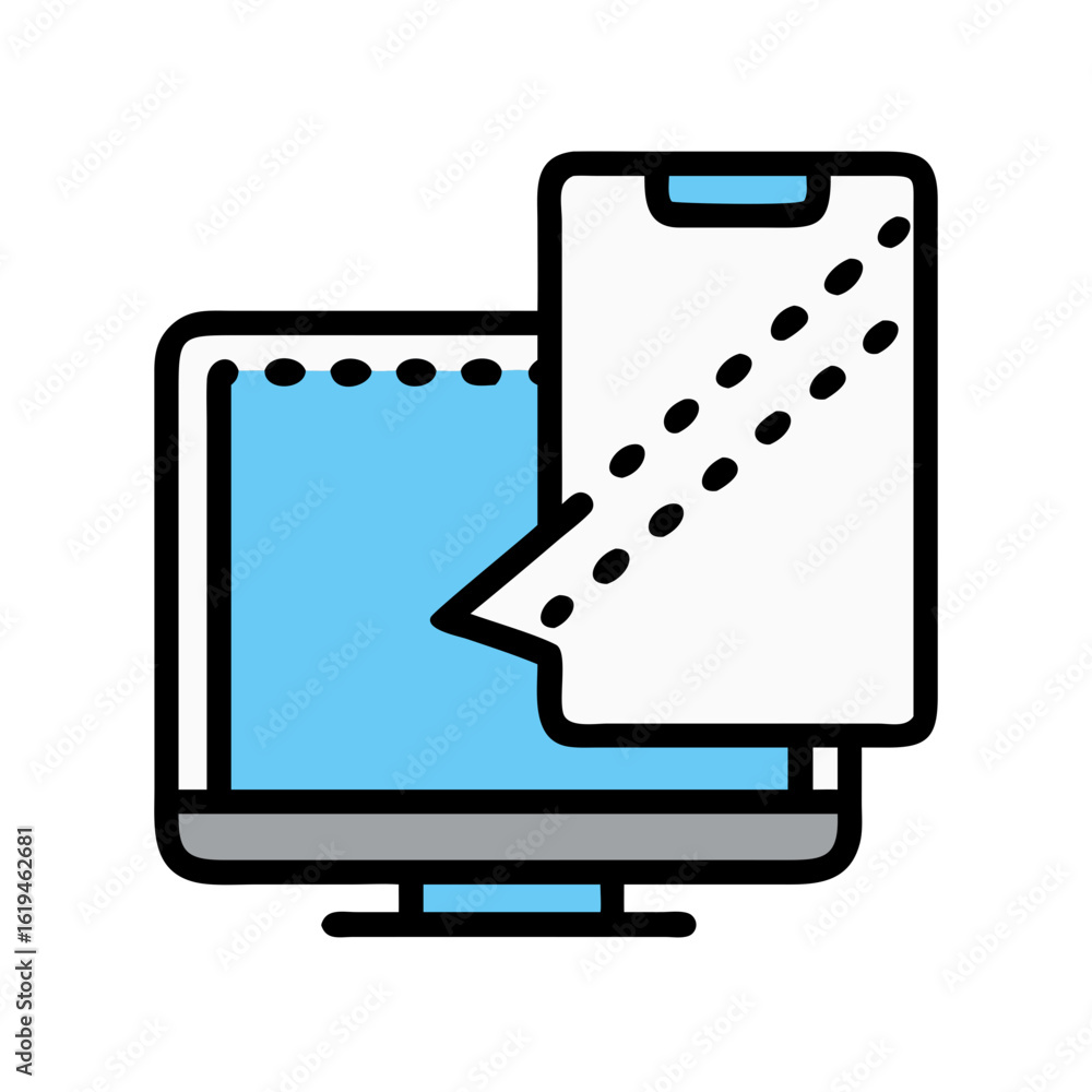 Poster data transfer between computer and document with connection icon