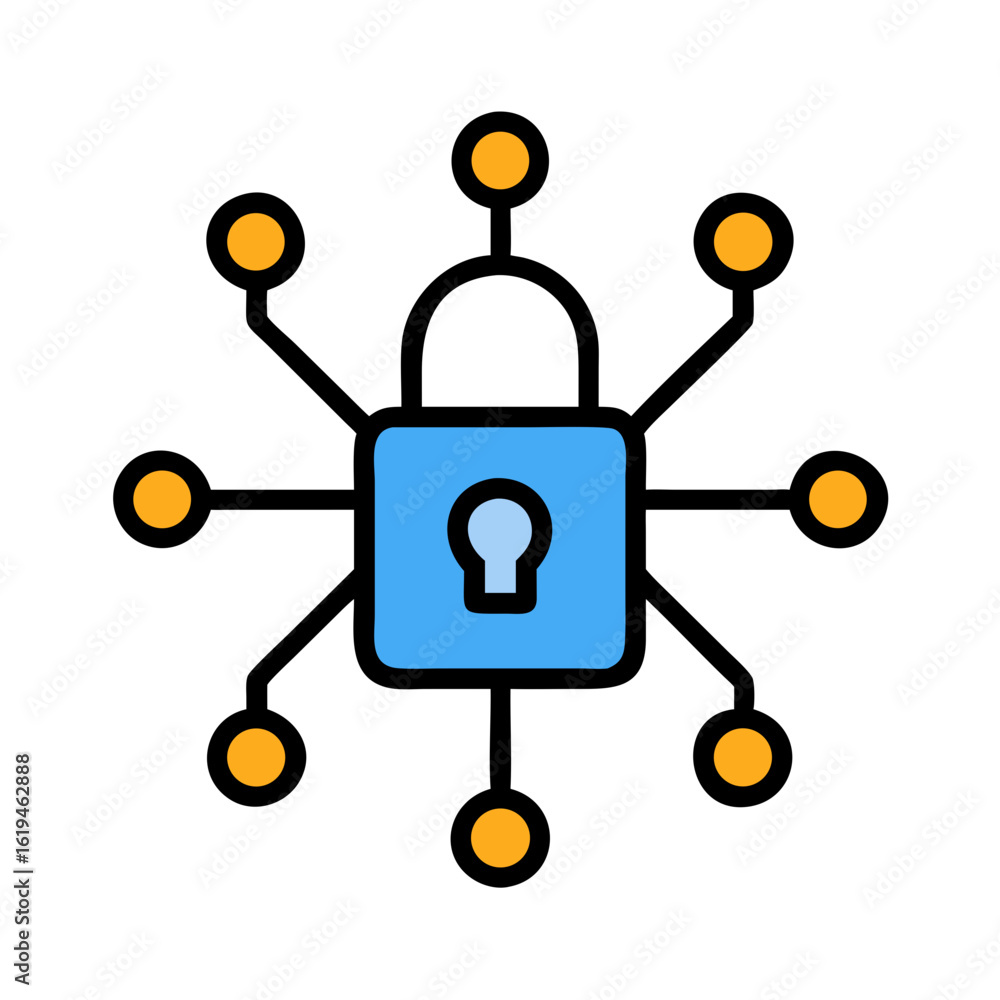 Poster network security concept with centralized protection and circular nodes