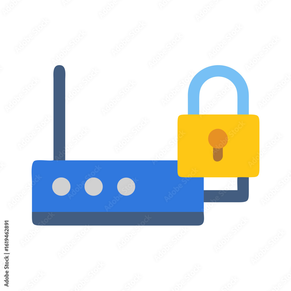 Poster secure network connection: router with padlock for enhanced security