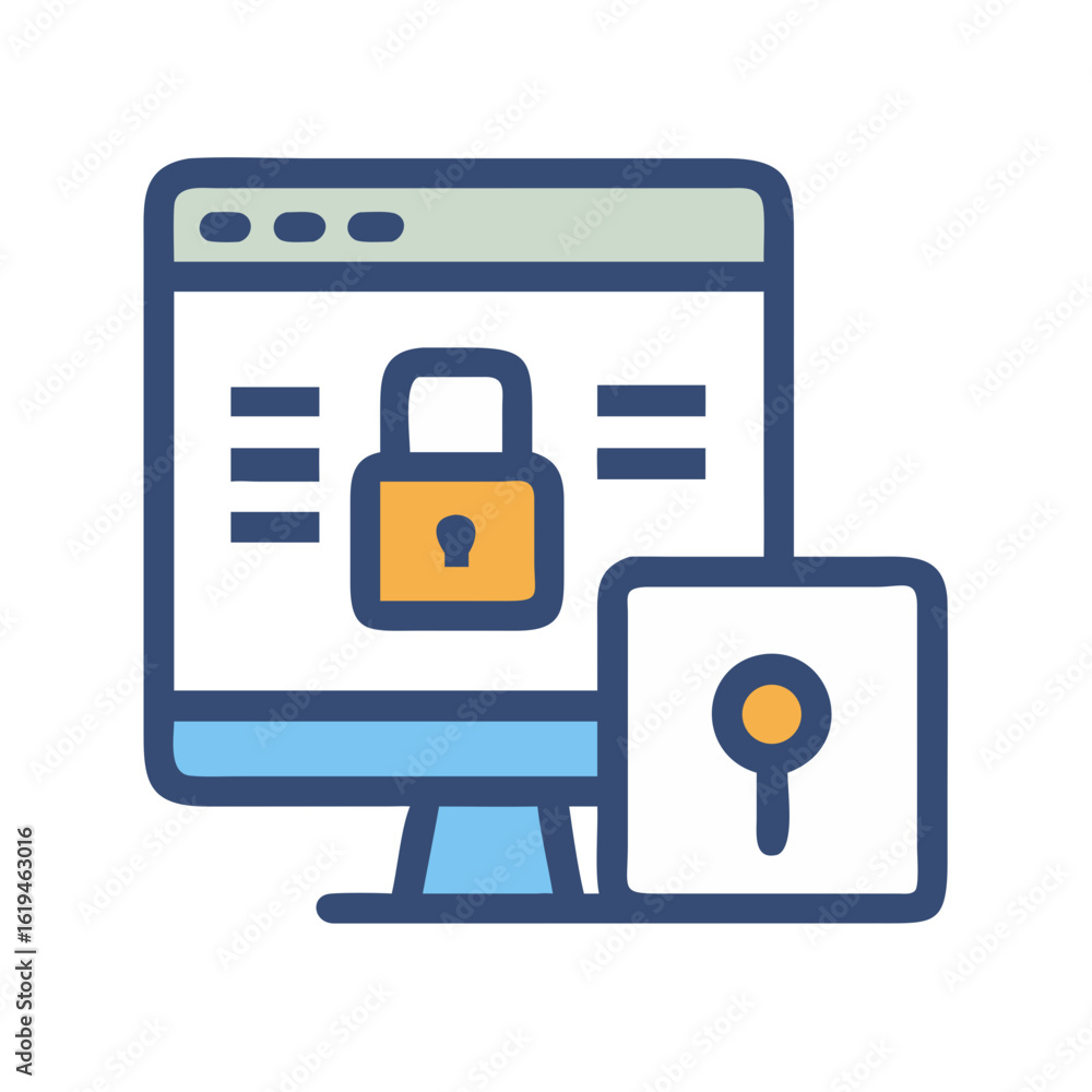 Poster computer security with padlock and key visual icon graphic