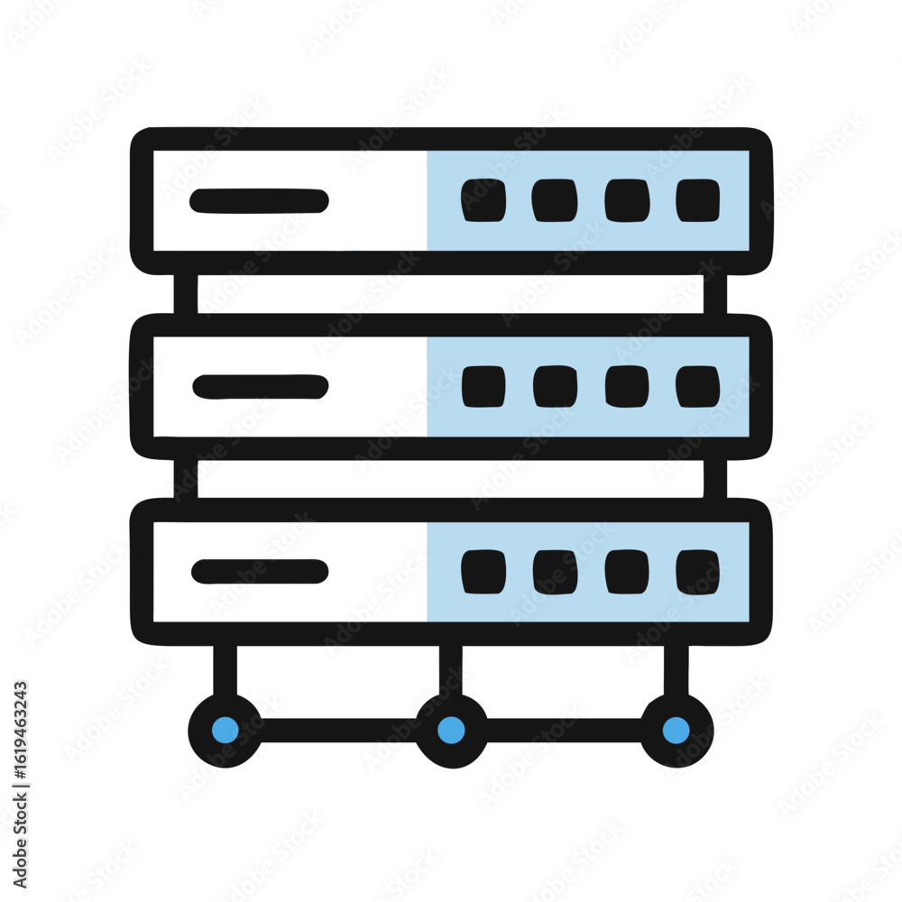 Poster server rack illustration shows network data cloud computing hardware