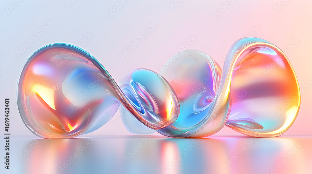 Poster iridescent abstract fluid wave background with holographic reflections and smooth surfaces