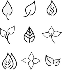 line leaf vector icon set