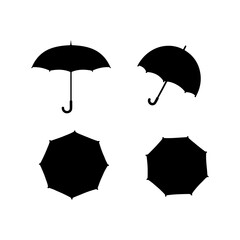 Collection of various poses umbrella black silhouette vector illustration.