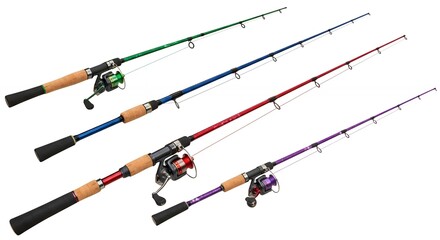 Colorful fishing rods displayed