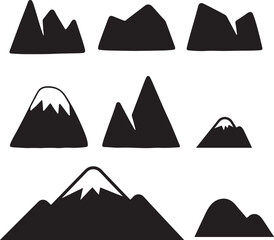 Various types of mountain icons black silhouette vector illustration with white background.