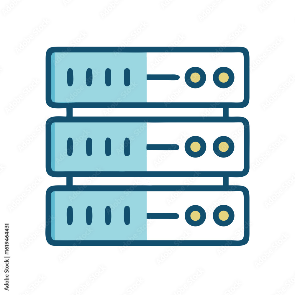 Poster server icon illustrating technology and data storage infrastructure