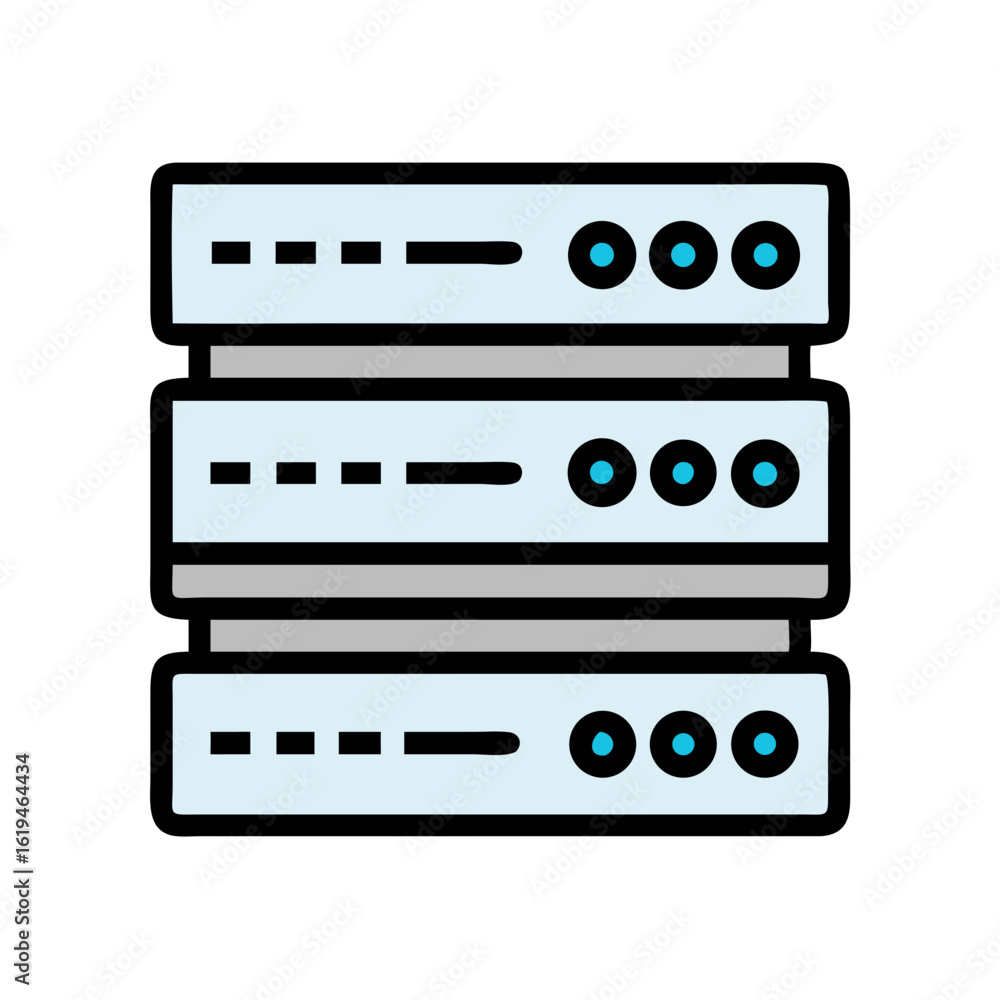 Poster isolated server stack icon on black background for data