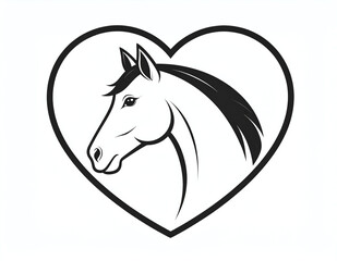 Stylized monoline horse head drawing enclosed in heart icon expressing deep love for horses simplicity and artistic lifestyle concept