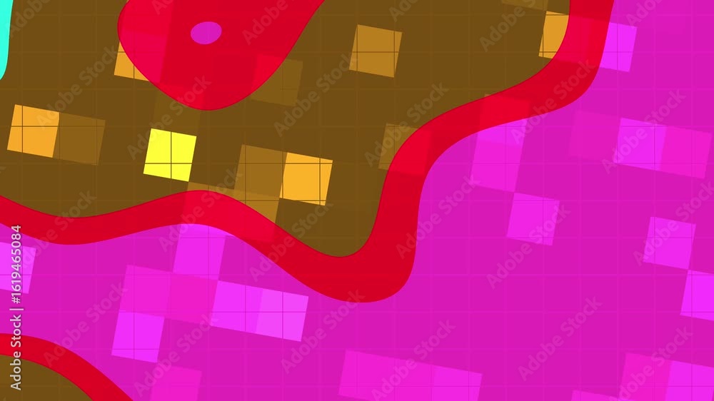 Poster abstracts liquid blink square_ dynamic abstract shapes move fluidly across a brown grid, showcasing 
