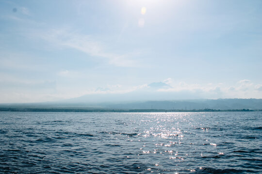 Landscape beautiful summer panorama wide horizon look viewpoint shore open sea beach cloud clean and blue sky background calm nature ocean wave water