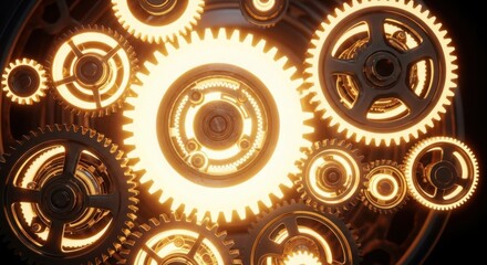 Interlocking gears glowing in harmony