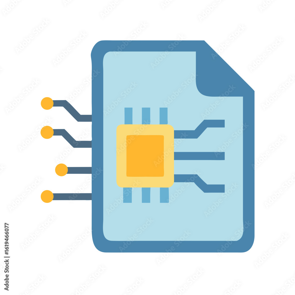 Poster document with circuit board icon signifying data processing concept