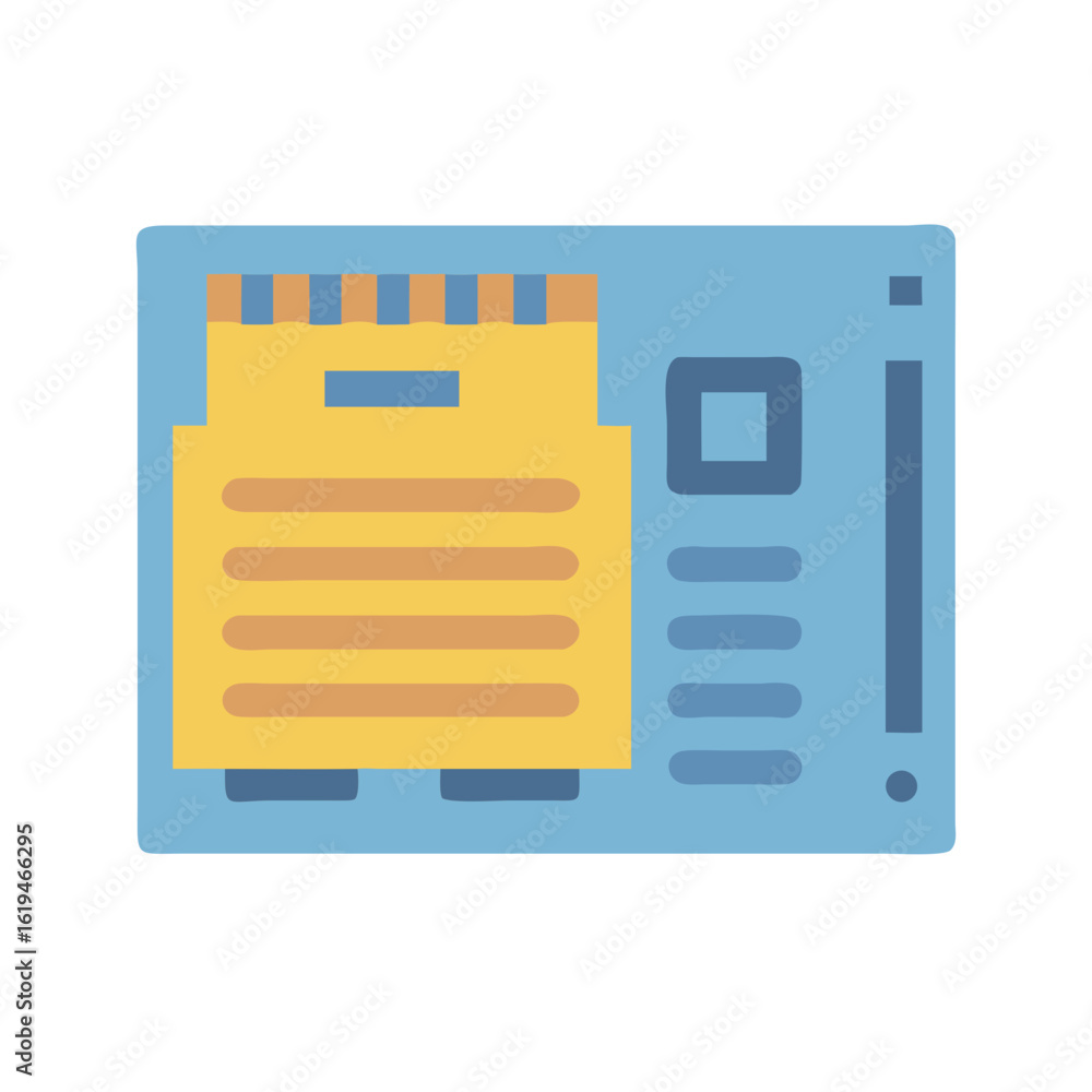 Poster flat design icon of a browser window with notepad