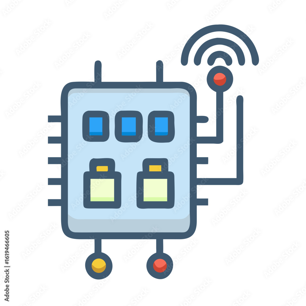 Poster smart device processor with wireless internet signal icon illustration