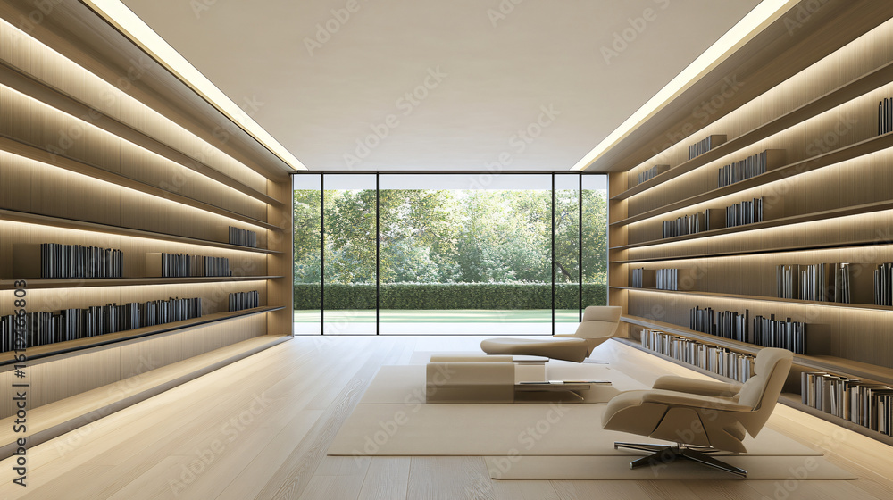 Poster cozy room adorned with a book shelf filled with books creating a warm and inviting reading nook