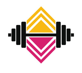 A colorful dumbbell logo with abstract geometric elements, ideal for fitness, gym, or weightlifting branding and health-related content
