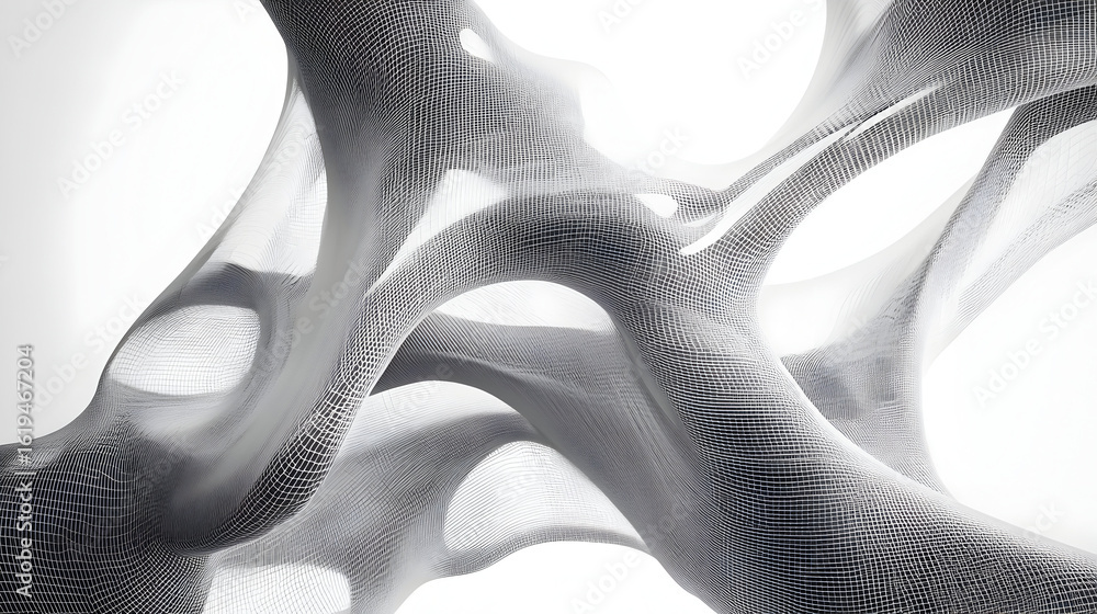 Poster abstract architecture with geometric mesh, organic structure and fluid shapes