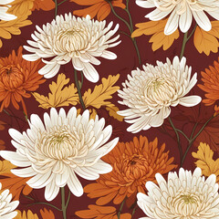 Vector illustration of a vibrant brown and white aster flower with a delicate daisy companion and brown background