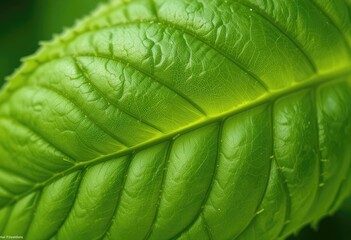 Close-up of Green Leaf	Detailed view of a vibrant green leaf.