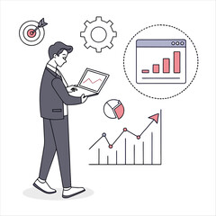 Business Strategy and Data Analysis Concept with Man Using Laptop to Monitor Financial Growth Charts and Achieve Targets
