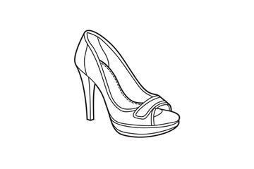 Elegant High Heel Shoe Outline Illustration Perfect for Fashion Designs Coloring Books or Creative Projects Featuring a Peep Toe and Platform Sole in a Minimalist