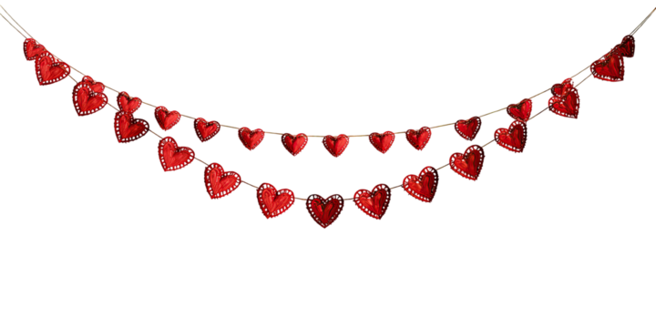 Red heart garland, strung on thin wires
