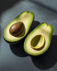 avocado cut in half on the table