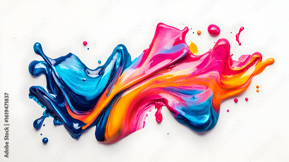 Poster dynamic splash of vibrant multicolored paint creates abstract artistic design