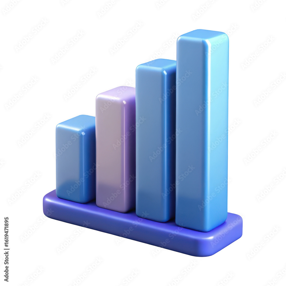 Poster 3d bar chart graph showing upward trend isolated on transparent background