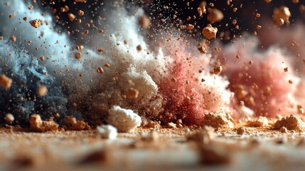 Dynamic Cloud of Particles: Explosion of Dust and Color in Mid-Air Freeze Frame